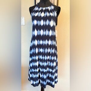 Time And Tru Sleeveless Dark Navy & White Printed Halter Dress Size M (8-10)